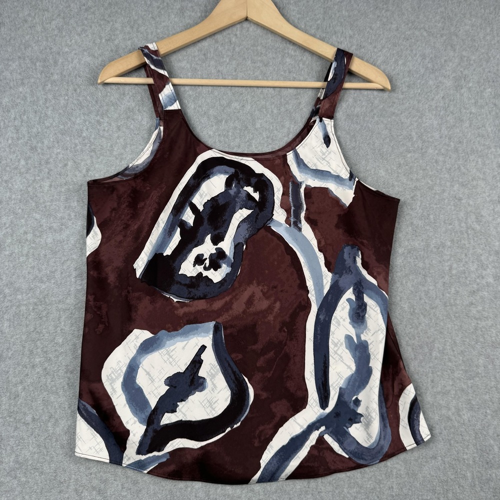 NIC+ZOE Tank Top Womens Medium Burgundy Blue Abstract Floral Sleeveless Blouse
